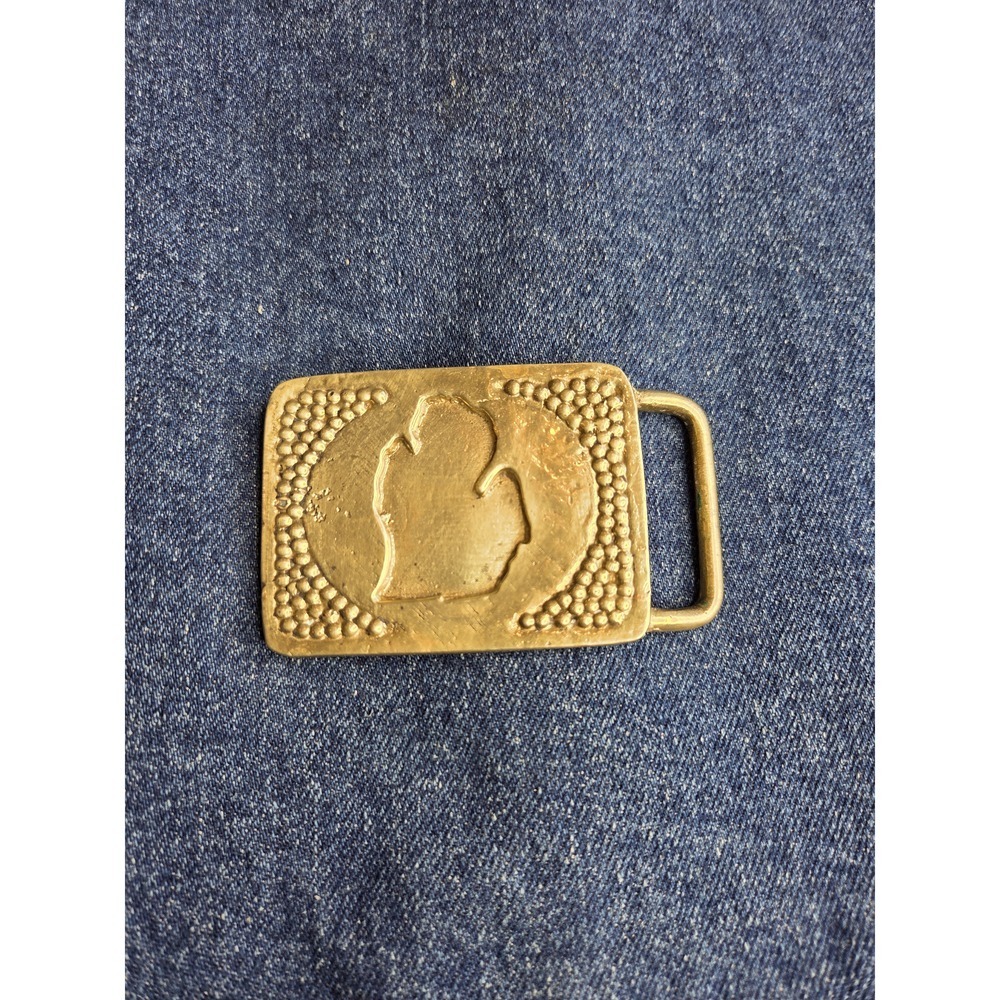 Vintage Embossed State of Michigan Brass Belt Buckle - Rare USA